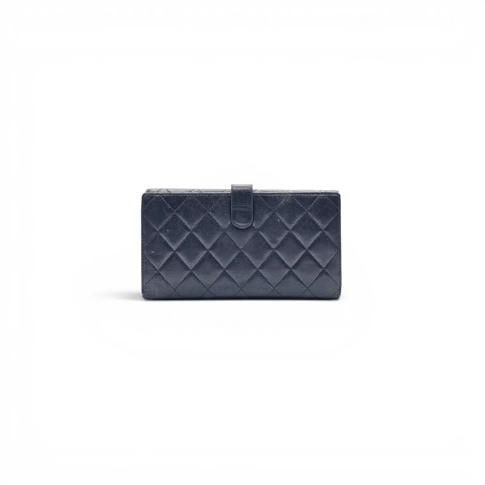 Chanel Classic Quilted Lambskin Leather Flap Long Wallet - Black